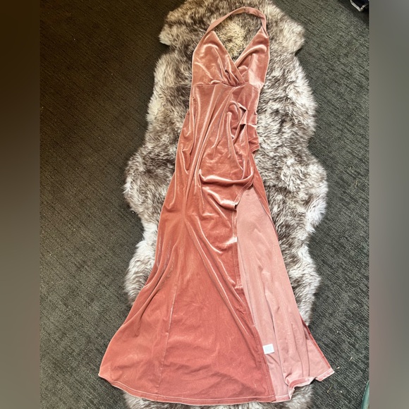 Privy pink long shimmery side split dress - Picture 1 of 8